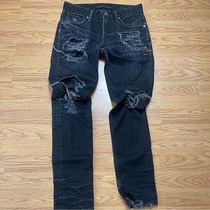 Guess Men's Charcoal Black Ripped Slim Jeans
